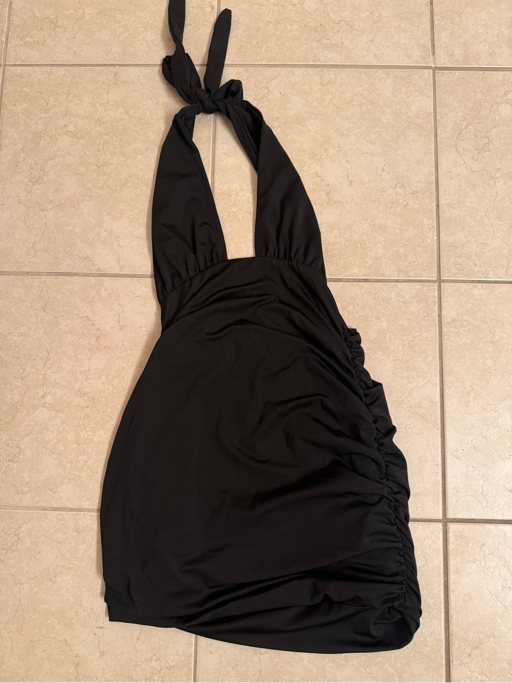 SHEIN Black Halter Ruched Mini Dress